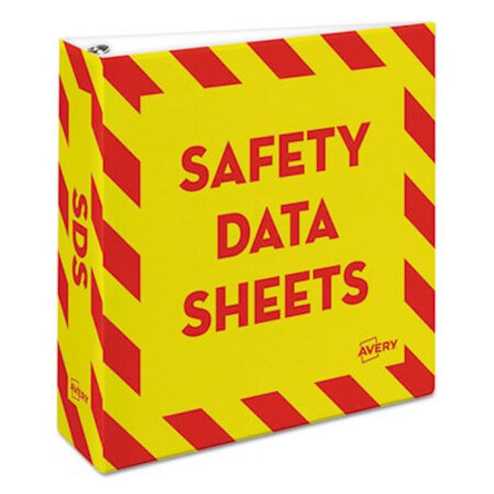 Avery® Heavy-Duty Preprinted Safety Data Sheet Binder, 3 Rings, 3" Capacity, 11 x 8.5, Yellow/Red
