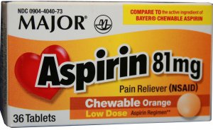 Major Pharmaceuticals Children's Pain Relief Major® 81 mg Strength Aspirin Chewable Tablet 36 per Bottle