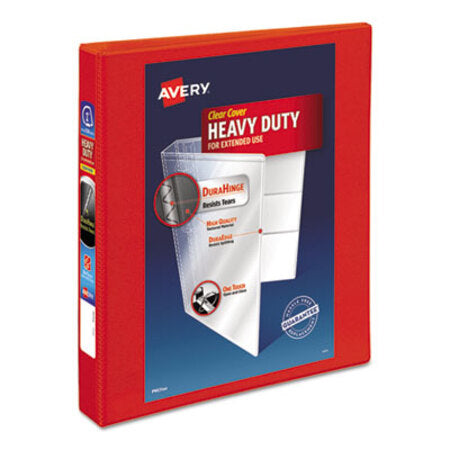 Avery® Heavy-Duty View Binder with DuraHinge and One Touch EZD Rings, 3 Rings, 1" Capacity, 11 x 8.5, Red