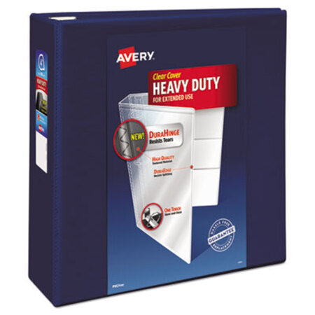 Avery® Heavy-Duty View Binder with DuraHinge and Locking One Touch EZD Rings, 3 Rings, 4" Capacity, 11 x 8.5, Navy Blue