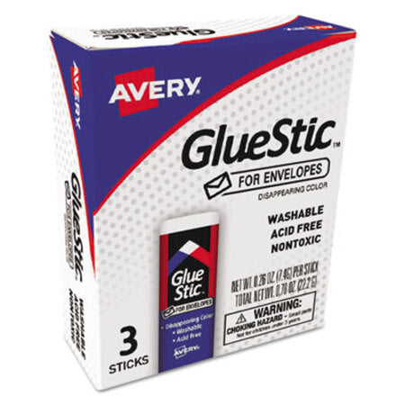 Avery® Permanent Glue Stic for Envelopes, 0.26 oz, Applies Purple, Dries Clear, 3/Pack