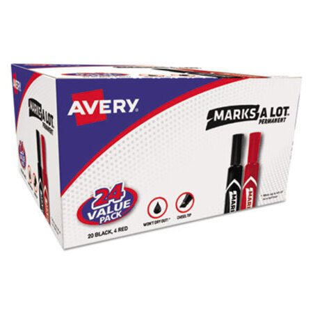 Avery® MARKS A LOT Regular Desk-Style Permanent Marker Value Pack, Broad Chisel Tip, Assorted Colors, 24/Pack