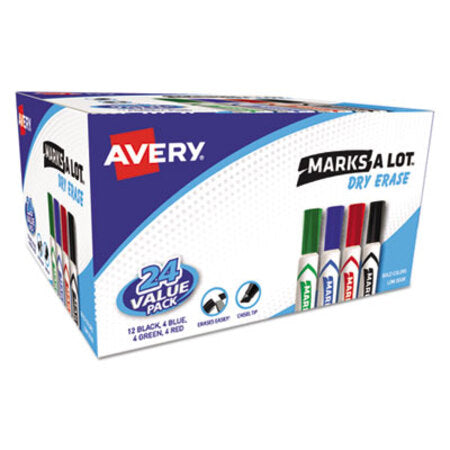 Avery® MARKS A LOT Desk-Style Dry Erase Marker Value Pack, Broad Chisel Tip, Assorted Colors, 24/Pack