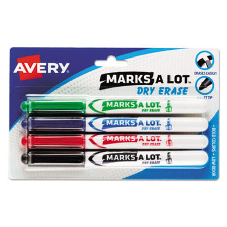 Avery® MARKS A LOT Pen-Style Dry Erase Marker, Medium Bullet Tip, Assorted Colors, 4/Set