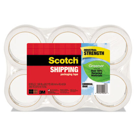 Scotch® Greener Commercial Grade Packaging Tape, 3" Core, 1.88" x 49.2 yds, Clear, 6/Pack