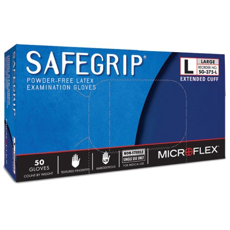 Microflex Medical Exam Glove SafeGrip® Large NonSterile Latex Extended Cuff Length Textured Fingertips Blue Not Chemo Approved - M-306871-2600 - Case of 500