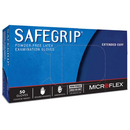 Microflex Medical Exam Glove SafeGrip® X-Large NonSterile Latex Extended Cuff Length Textured Fingertips Blue Not Chemo Approved - M-306874-4666 - Box of 50