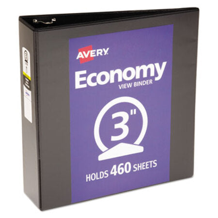 Avery® Economy View Binder with Round Rings , 3 Rings, 3" Capacity, 11 x 8.5, Black, (5740)