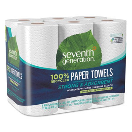 Seventh Generation® 100% Recycled Paper Kitchen Towel Rolls, 2-Ply, 11 x 5.4 Sheets, 140 Sheets/RL, 6/PK