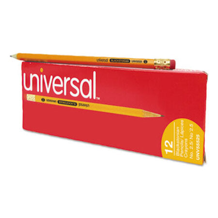 Universal™ Deluxe Blackstonian Pencil, F (#2.5), Black Lead, Yellow Barrel, Dozen