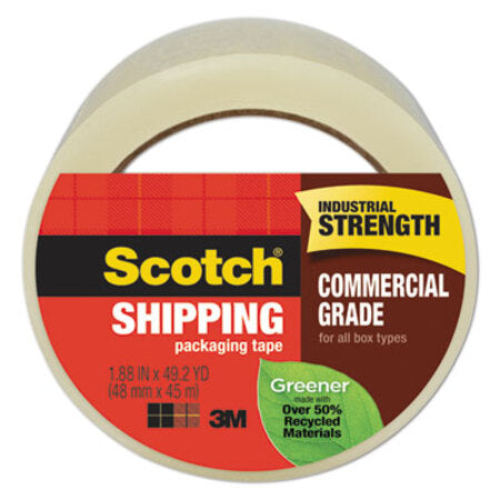 Scotch® Greener Commercial Grade Packaging Tape, 3" Core, 1.88" x 49.2 yds, Clear