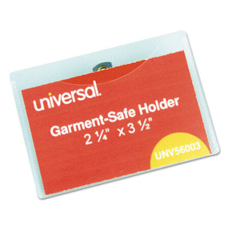 Universal® Clear Badge Holders w/Garment-Safe Clips, 2 1/4 x 3 1/2, White Inserts, 50/Box