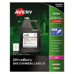 Avery® UltraDuty GHS Chemical Waterproof and UV Resistant Labels, 4 x 4, White, 4/Sheet, 50 Sheets/Box