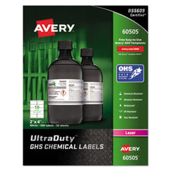 Avery® UltraDuty GHS Chemical Waterproof and UV Resistant Labels, 2 x 4, White, 10/Sheet, 50 Sheets/Box