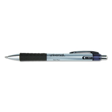 Universal™ Comfort Grip Retractable Gel Pen, Medium 0.7mm, Black Ink, Silver Barrel, Dozen