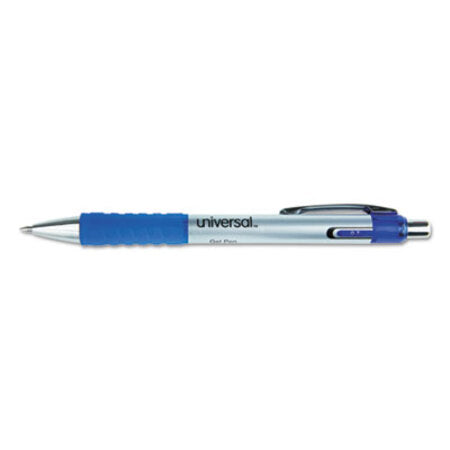 Universal™ Comfort Grip Retractable Gel Pen, Medium 0.7mm, Blue Ink, Silver Barrel, Dozen