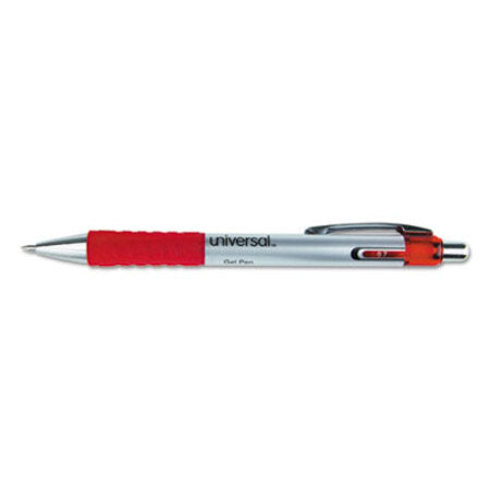 Universal™ Comfort Grip Retractable Gel Pen, Medium 0.7mm, Red Ink, Silver Barrel, Dozen
