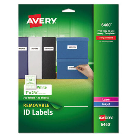 Avery® Removable Multi-Use Labels, Inkjet/Laser Printers, 1 x 2.63, White, 30/Sheet, 25 Sheets/Pack