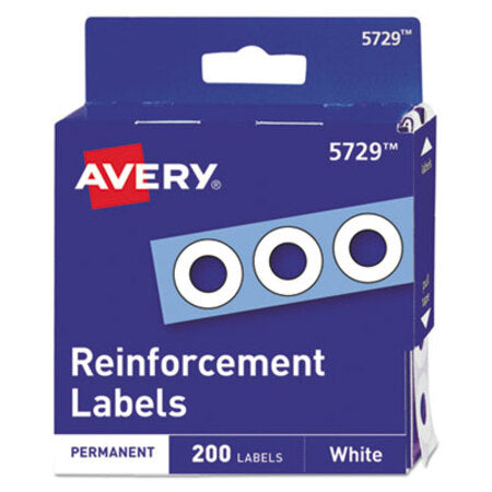 Avery® Dispenser Pack Hole Reinforcements, 1/4" Dia, White, 200/Pack, (5729)