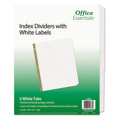 Office Essentials™ Index Dividers with White Labels, 5-Tab, 11 x 8.5, White, 5 Sets