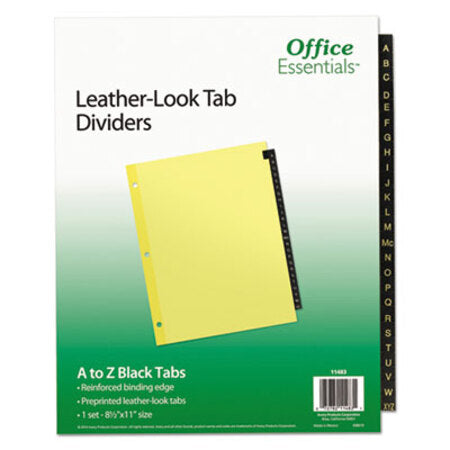 Office Essentials™ Preprinted Black Leather Tab Dividers, 25-Tab, Letter