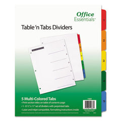 Office Essentials™ Table 'n Tabs Dividers, 5-Tab, 1 to 5, 11 x 8.5, White, 1 Set