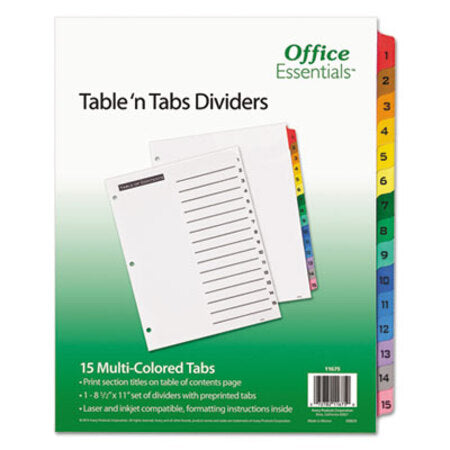 Office Essentials™ Table 'n Tabs Dividers, 15-Tab, 1 to 15, 11 x 8.5, White, 1 Set