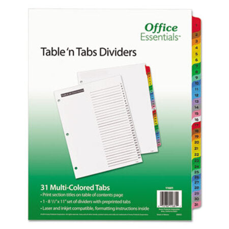 Office Essentials™ Table 'n Tabs Dividers, 31-Tab, 1 to 31, 11 x 8.5, White, 1 Set
