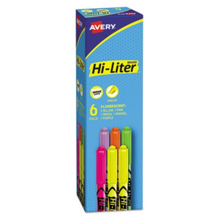 Avery® HI-LITER Pen-Style Highlighters, Chisel Tip, Assorted Colors, 6/Set