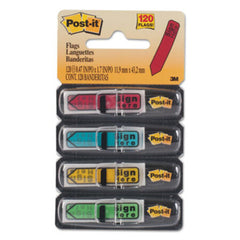 Post-it® Flags Arrow Message 1/2" Page Flags w/Dispensers, "Sign Here", Asst Primary, 120/Pack