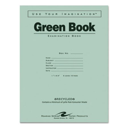 Roaring Spring® Green Books Exam Book, Wide/Legal Rule, 11 x 8.5, White, 8 Sheets