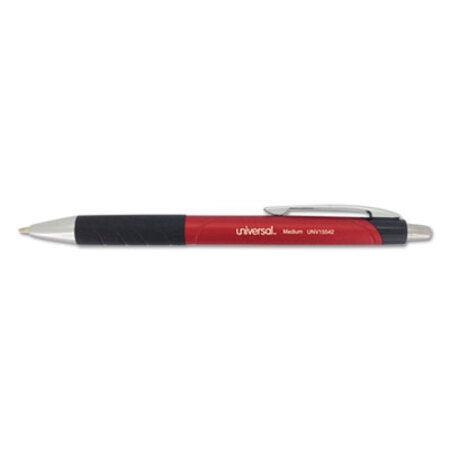 Universal™ Comfort Grip Retractable Ballpoint Pen, Medium 1mm, Red Ink/Barrel, Dozen
