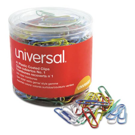 Universal® Plastic-Coated Paper Clips, Small (No. 1), Assorted Colors, 500/Pack