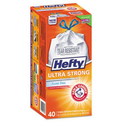Hefty® Ultra Strong Tall Kitchen and Trash Bags, 13 gal, 0.9 mil, 23.75" x 24.88", White, 40/Box