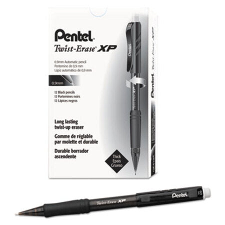 Pentel® Twist-Erase EXPRESS Mechanical Pencil, 0.9 mm, HB (#2.5), Black Lead, Black Barrel, Dozen