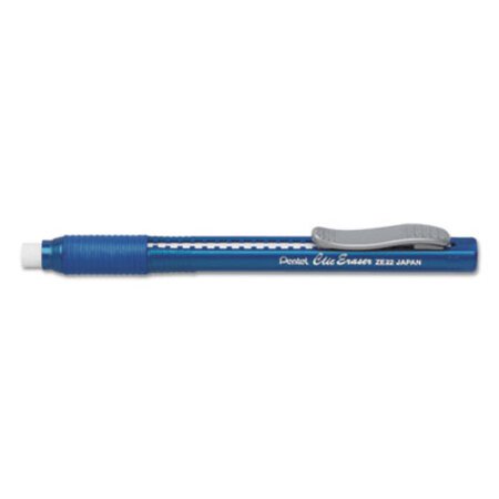 Pentel® Clic Eraser Grip Eraser, White Polyvinyl Chloride Eraser, Blue Barrel