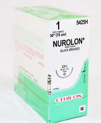 Suture with Needle Nurolon Nonabsorbable Coated Black Suture Braided Nylon Size 1 30 Inch Suture 1-Needle 36 mm Length 1/2 Circle Taper Point Needle