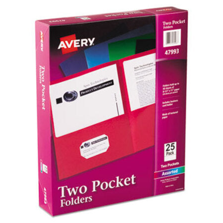 Avery® Two-Pocket Folder, 40-Sheet Capacity, Assorted Colors, 25/Box