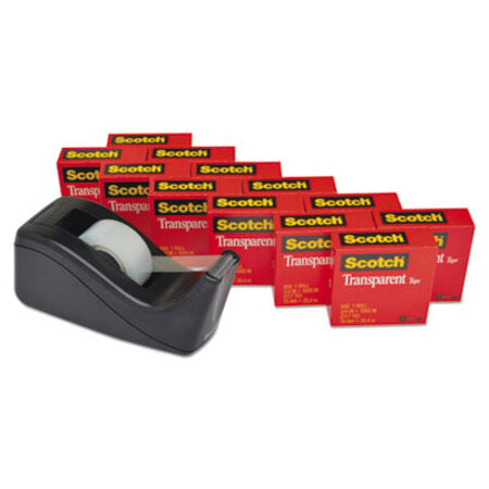 Scotch® Transparent Tape Value Pack with Black Dispenser, 1" Core, 0.75" x 83.33 ft, Transparent