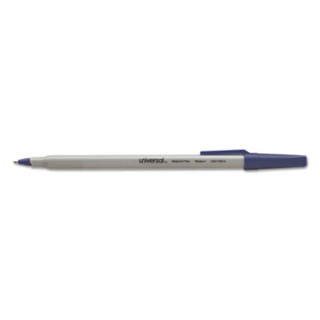 Universal™ Stick Ballpoint Pen Value Pack, Medium 1mm, Blue Ink, Gray Barrel, 60/Pack
