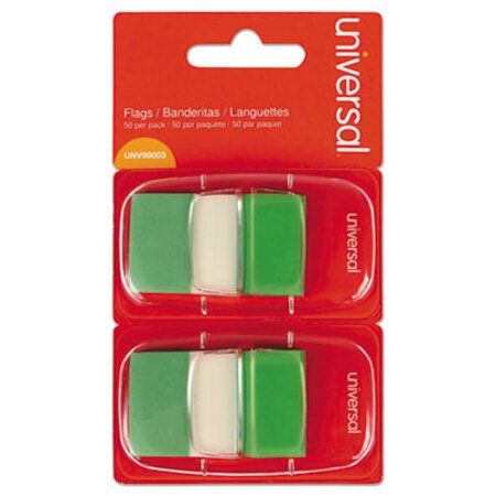 Universal® Page Flags, Green, 50 Flags/Dispenser, 2 Dispensers/Pack