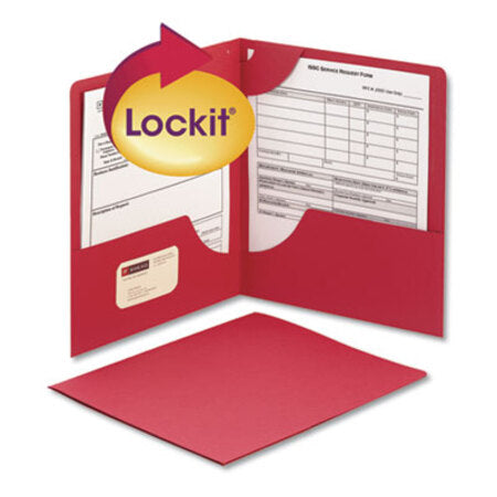 Smead® Lockit Two-Pocket Folder, Textured Paper, 11 x 8 1/2, Red, 25/Box