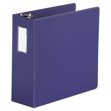 Universal® Deluxe Non-View D-Ring Binder with Label Holder, 3 Rings, 4" Capacity, 11 x 8.5, Navy Blue