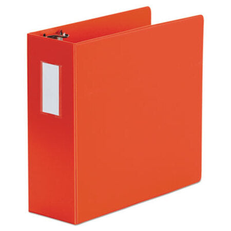 Universal® Deluxe Non-View D-Ring Binder with Label Holder, 3 Rings, 4" Capacity, 11 x 8.5, Red