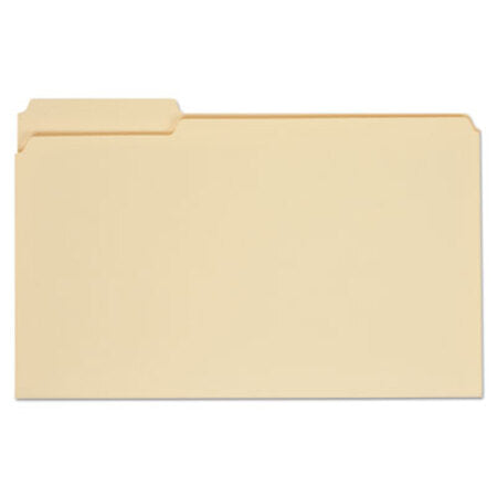 Universal® Top Tab Manila File Folders, 1/3-Cut Tabs, Assorted Positions, Legal Size, 11 pt. Manila, 100/Box