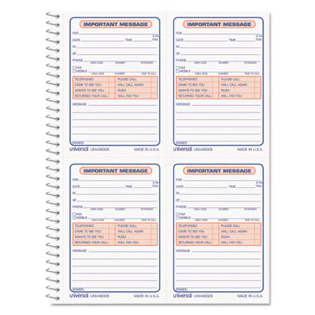 Universal® Wirebound Message Books, 5.5 x 3.19, Two-Part Carbonless, 200-Set Book