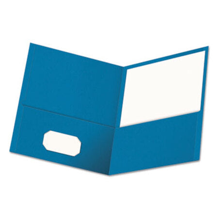 Universal® Two-Pocket Portfolio, Embossed Leather Grain Paper, Light Blue, 25/Box