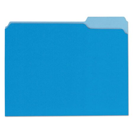 Universal® Deluxe Colored Top Tab File Folders, 1/3-Cut Tabs, Letter Size, Blue/Light Blue, 100/Box