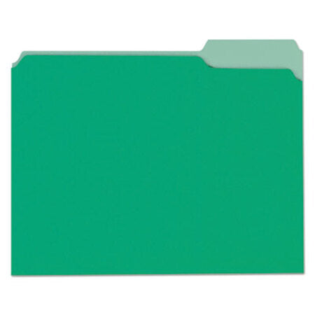 Universal® Deluxe Colored Top Tab File Folders, 1/3-Cut Tabs, Letter Size, Green/Light Green, 100/Box