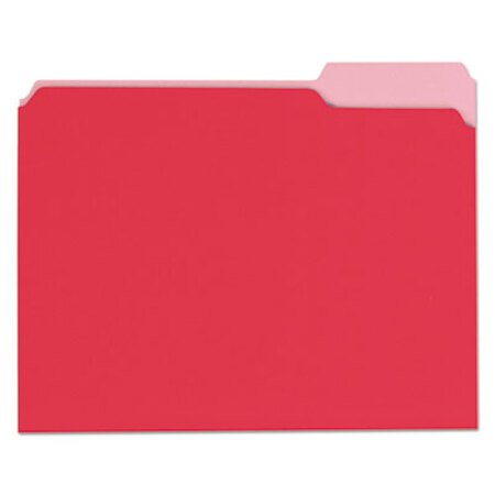 Universal® Deluxe Colored Top Tab File Folders, 1/3-Cut Tabs, Letter Size, Red/Light Red, 100/Box